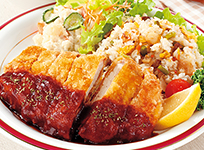 ポークカツレツと焼肉チャーハン